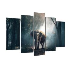 Imagem de Quadro Decorativo Mosaico 5 Peças Mod091 Elefante Floresta