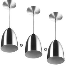Imagem de Kit 3 Lustres Pendente Cone De Alumínio 20x14cm Soquete E-27 Escovado
