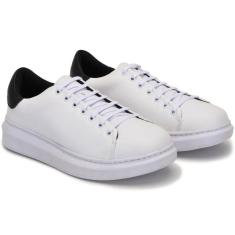 Imagem de Tênis Casual Masculino Couro Macio Cadarço Liso Moderno