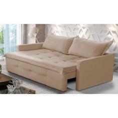 Imagem de Sofá Sem Caixa Retrátil e Reclinável 1,65m com Molas Maísa Suede Bege Adonai Estofados
