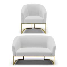 Imagem de Sofá Namoradeira E Poltrona Base Industrial Dourado Stella D03 - D'rossi Cor A05 Cinza