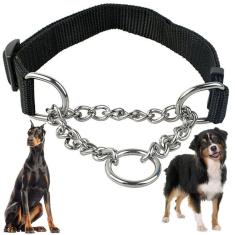 Imagem de Coleira Cachorro Ajustavel Elo Torcido Nylon  Pet Caes 2.0 cm Animais Treinamento Adestramento