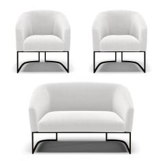 Imagem de Sofá Namoradeira E 2 Poltronas Base Industrial Preto Stella Bouclê D03 - D'rossi Cor Off White