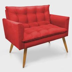 Imagem de Namoradeira 2 Lugares Olivia Suede Vermelho Pés Palito Castanho - Pallazio