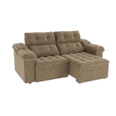 Imagem de sofá 4 lugares retrátil e reclinável sierra molas veludo bege 265 cm