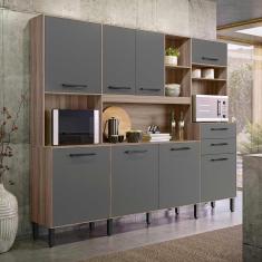 Imagem de Cozinha Grande Espaço Para Forno E Microondas Carvalho Nature Cinza Hortelã Nicioli