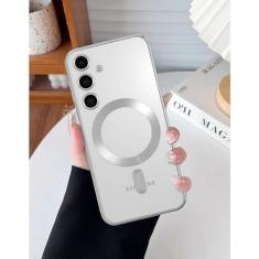 Imagem de Yetagso Capa magnética para Samsung Galaxy S24, capa para celular Samsung S24 transparente galvanizada com proteção para câmera, capa à prova de choque para Samsung S24 compatível com MagSafe, borda