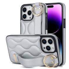Imagem de Anel de couro do plutônio pulseira de pulso caso de telefone para iphone 15 14 plus 13 12 mini 11 pro max x xs xr 7 8 plus capa de suporte, prateado, para iphone15
