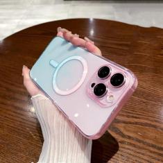 Imagem de Capa de carga sem fio com padrão gradiente de luxo para iPhone 11 12 13 14 Pro Max Plus Capa magnética transparente macia, verde, para iPhone 12Pro Max