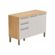 Imagem de Balcão De Cozinha Modulado Nápoli 3 Portas E 2 Gavetas c/ Tampo 120cm Amendoa/off White...