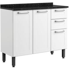Imagem de Balcão De Cozinha 3 Portas 2 Gavetas Em Aço Branco