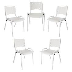 Imagem de Kit 5 Cadeiras Iso Para Escola Escritório Comércio Branca Base Branca