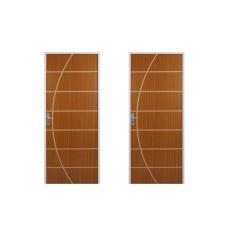 Imagem de 2 Kits Porta de Madeira Decorada 215x85cm com Batente de Aço 06cm Neblina Mogno
