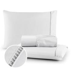 Imagem de Jogo De Lençol Casal Padrão 400 Fios Percal Poliéster Liso Toque Macio