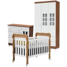 Imagem de Quarto de Bebê Mariah 3P com Berço Lila Branco Acetinado Amadeirado - 