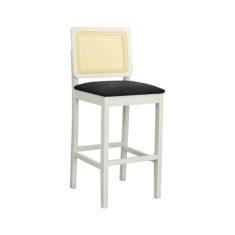 Imagem de Banqueta Alta Bistrô Lyon Madeira Maciça Encosto Telinha Assento Estofado Corano OFF-WHITE/PRETO