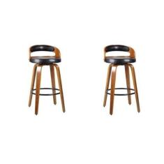 Imagem de Kit 2 Banqueta para Cozinha Alta Giratória Madeira Roma Preto Preto/Marrom