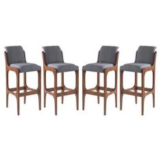 Imagem de Kit 4 Banquetas Alta Irlanda 45 x 101 Cm Madeira Maciça Imbuia Linho C