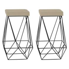 Imagem de Kit 2 Banqueta Decorativa Kathy Base  Veludo Bege - Gran Belo