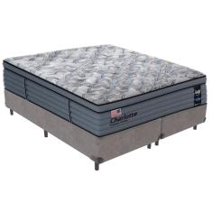 Imagem de Cama Box Cinza e Colchão King Charlotte Molas Ensacadas Sealy
