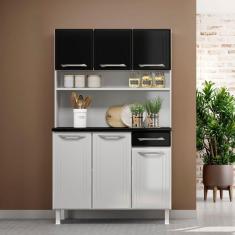Imagem de Armário de Cozinha Aço Topázio 6 Portas 1 Gaveta Branco/Preto - Telasul