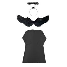 Imagem de Fantasia Kit Anjo Negro Adulto Tunica Asa de Anjo Aureola Carnaval Teatro Festa Halloween Querubim Arcanjo Terror
