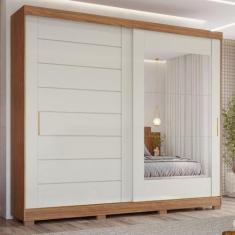 Imagem de Guarda Roupa Casal Com Espelho E Pés 2 Portas De Correr 8 Gavetas Flor