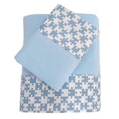 Imagem de Jogo de Lençol Junior 78cm x 1,62m Puzzle Azul Arrumadinho Enxovais