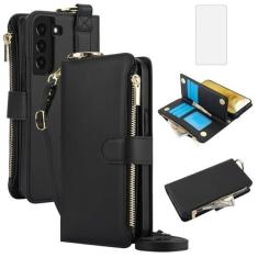 Imagem de Asuwish Capa de celular para Samsung Galaxy S22 5G Carteira com zíper com protetor de tela de vidro temperado, alça para cartão, suporte com bloqueio RFID, capa flip S 22 22S 4G G5 15.5 cm mulheres