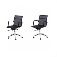 Imagem de Kit 2 Cadeiras Office Eames Tela Baixa Giratória OR Design Preto/Cromado