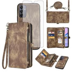 Imagem de Asuwish Capa de celular para Samsung Galaxy A15 5G/4G Carteira com zíper magnética destacável com protetor de tela de vidro temperado alça transversal alça flip porta-cartão A 15 G5 15A mulheres