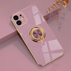 Imagem de Capa de telefone com anel de atração magnética de revestimento de luxo para iPhone 14 13 12 11 Pro Max Mini X XR 7 8 Plus SE3 Capas macias com suporte, roxo, para iPhone 12 Mini