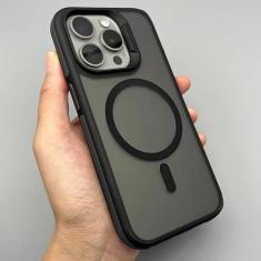 Imagem de LOOBIVAL Capa magnética bicolor para iPhone 15 14 13 12 Pro Max [compatível com MagSafe] Capa antiimpressão digital fosca à prova de choque militar translúcida rígida resistente (preta, para iPhone