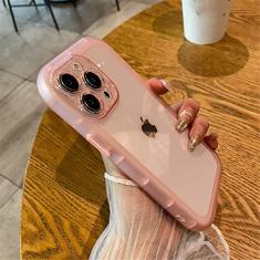 Imagem de Capa de telefone transparente de silicone para iPhone 14 13 12 11 Pro Max X XR XS 7 8 Plus SE Proteção de lente Capa transparente, rosa, para iPhone 12