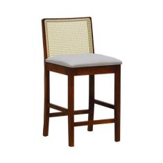 Imagem de Banqueta Média Com Telinha Pérola Madeira Maciça E Assento Estofado C/