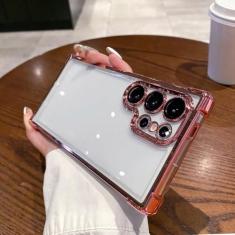 Imagem de Suporte galvanizado de quatro cantos anti-quedaCapas de telefone protetoras transparentes para Samsung Galaxy S24 S23 S23 Ultra S23 Plus Capa, Rosa, S23Plus