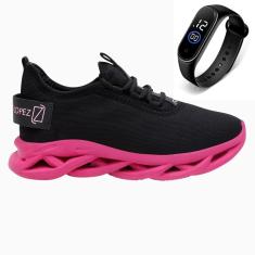 Imagem de Tênis Esportivo Feminino Academia Caminhada Leve Conforto + Relógio-Feminino