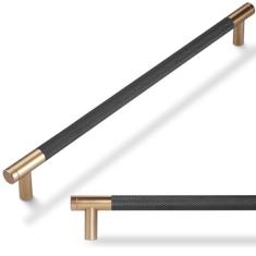 Imagem de POVEFONK Pacote com 6 puxadores de armário de cozinha de cobre preto e champanhe puxadores de armário de cozinha serrilhados puxadores de gaveta pretos puxadores de armário de cozinha ferragens de