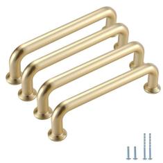 Imagem de Evionlin 【Pacote com 30】 Puxadores de armário de 12,7 cm com orifício central dourado redondo puxadores de gaveta Morden puxadores de armário de cozinha