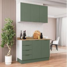 Imagem de Cozinha Modulada 2 Peças com Tampo 1 Aéreo 3 Portas e 1 Balcão Pia Ipanema Cabecasa Madeiramadeira Verde