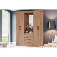 Imagem de Guarda Roupa 4 Portas e 3 Gavetas c/ 1 Espelho Briz B24 Jequitibá - Henn