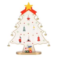 Imagem de Árvore de Natal de madeira para decoração de mesa com mini ornamentos para decoração de mesa (branca)