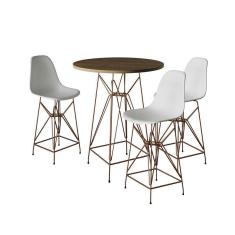 Imagem de Jogo Mesa Bistrô Eames Tampo Amêndoa 60Cm 3 Banquetas Branca Base Ferro Cobre - Cor: Amendoa