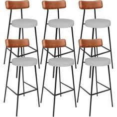Imagem de Kit 06 Banquetas Alta Cozinha Sala De Jantar Aço Milão L02 material si