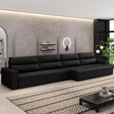 Imagem de Sofá Retrátil 8 Lugares 484cm 4 Módulos Nero Couro Preto G52 - Gran Belo
