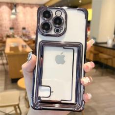 Imagem de Capa porta-bolsa transparente galvanizada anti-queda para iPhone 15 Pro Max 14 Plus 13 12 11 Capa carteira macia à prova de choque, preta, para iPhone 13 Pro