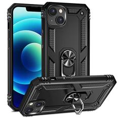 Imagem de SORAKA Capa para iPhone 14 com suporte para anel Capa iPhone 14 Capa traseira de TPU macio com proteção contra impactos e PC rígido com placa de metal para suporte magnético para telefone em carro