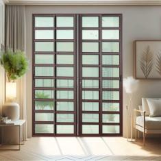 Imagem de Porta de Correr com Travessas 4 Folhas Moveis 210 X 240 Elite com Fechadura Tetra Vidro Liso Corten