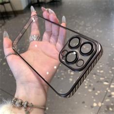 Imagem de Estrutura de revestimento de textura de fibra de carbono Capa rígida para PC transparente para iPhone 15 14 Plus 13 12 Pro Max com filme de lente capa à prova de choque, preta, para iPhone 1