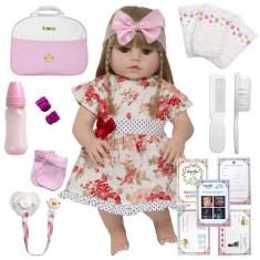 Imagem de Boneca Tipo Bebe Reborn Loira Com Lindos Acessórios - Cegonha Reborn D